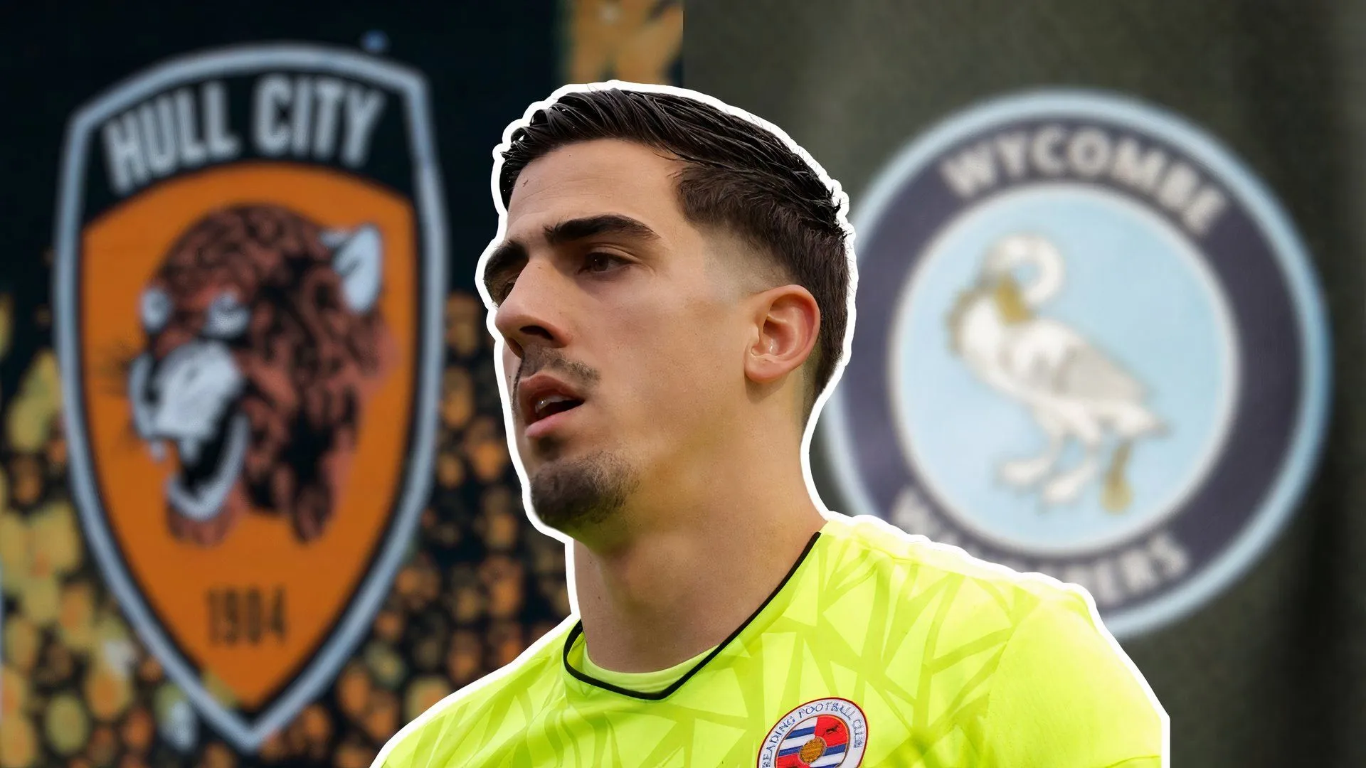 Hình ảnh ghép về Joel Pereira cùng logo của Hull City và Wycombe Wanderers, hai câu lạc bộ được cho là quan tâm đến thủ môn này
