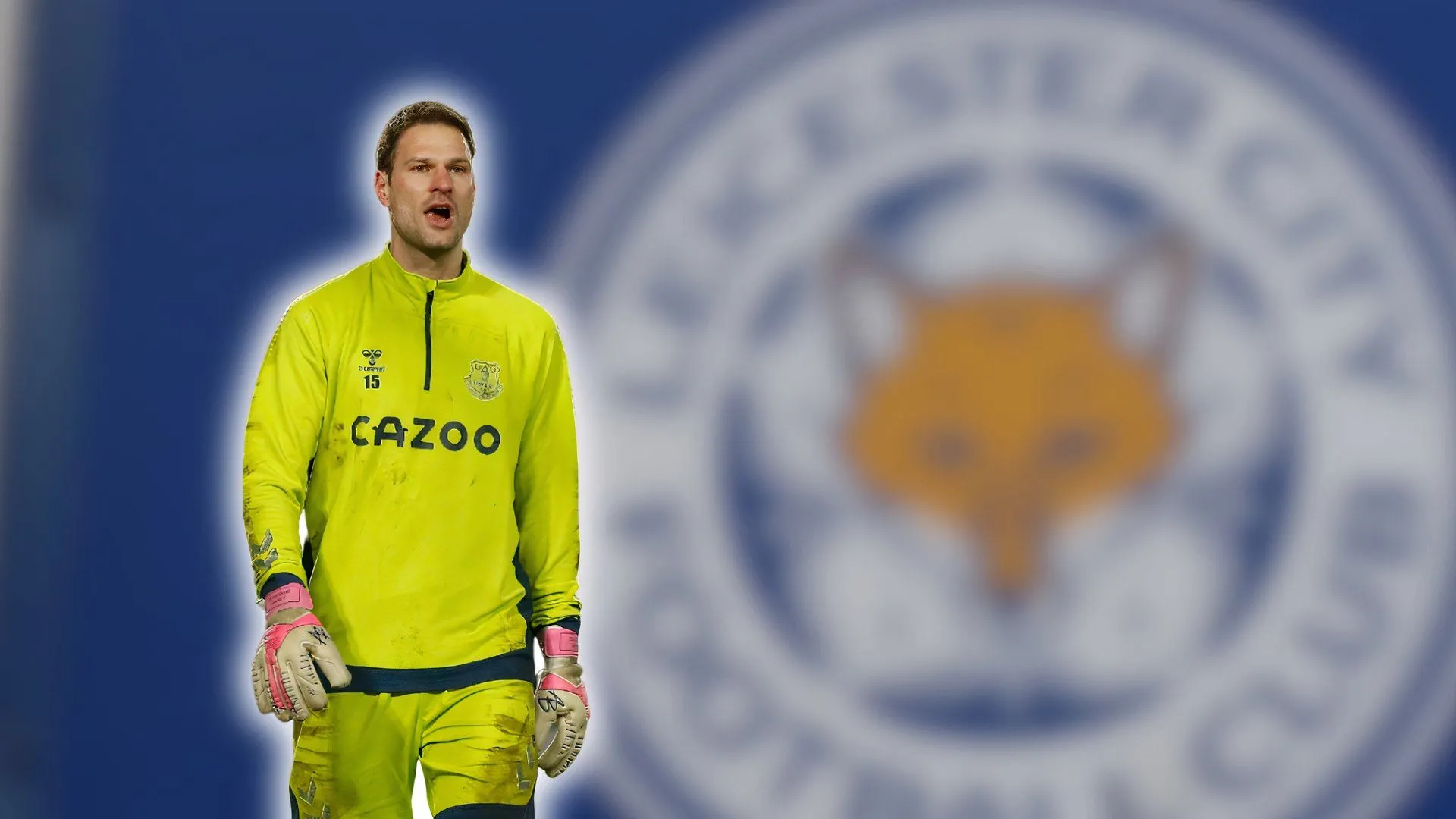 Asmir Begovic trong bộ đồ tập luyện màu xanh của câu lạc bộ