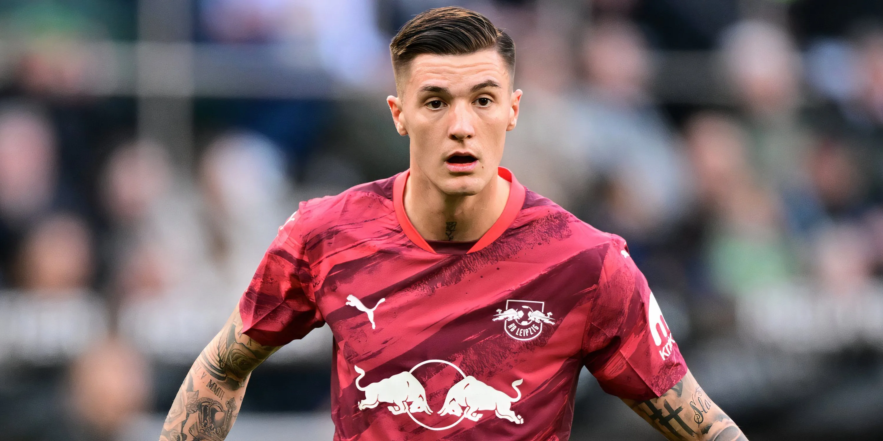 Benjamin Sesko trong màu áo RB Leipzig, mục tiêu của Liverpool