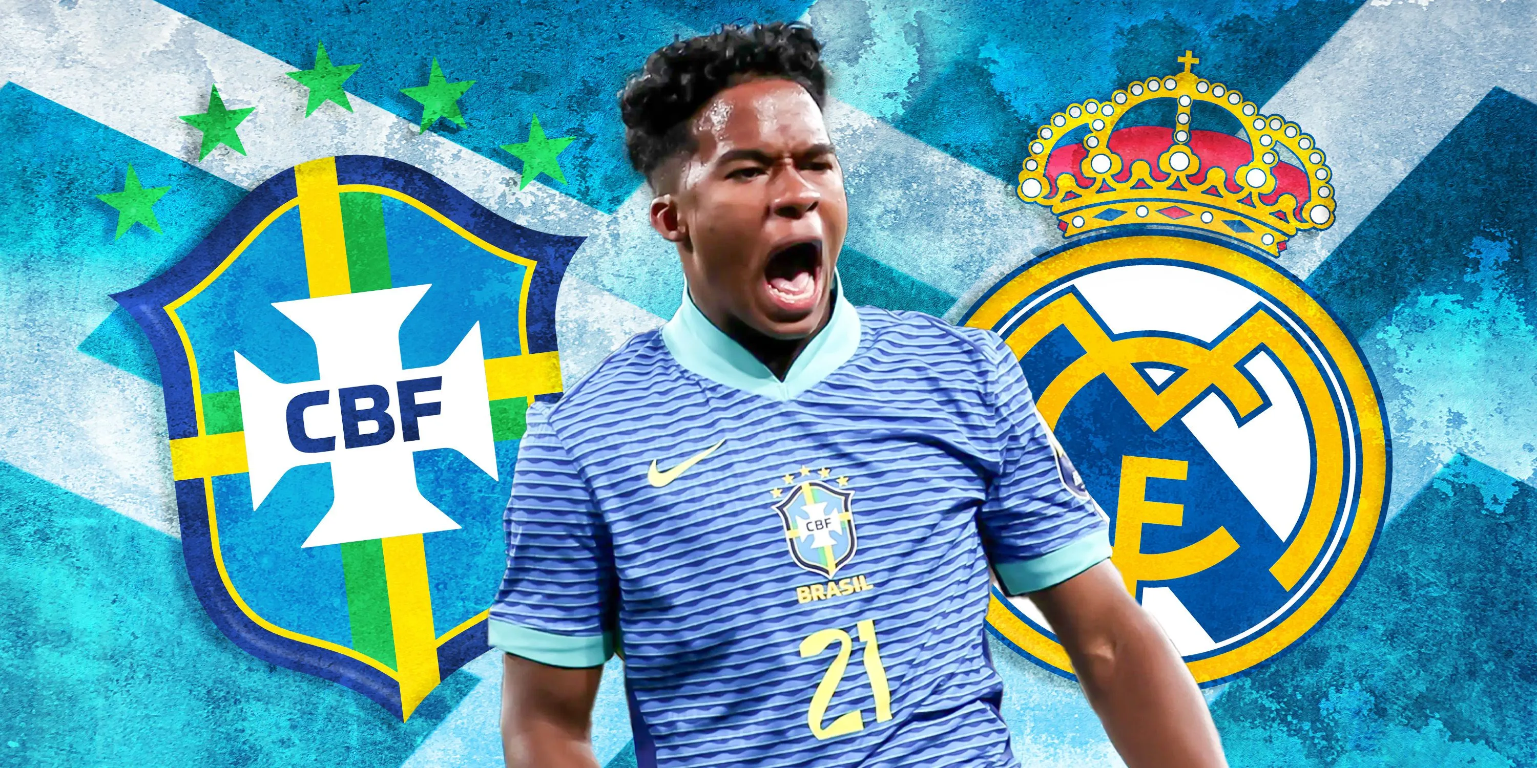 Endrick với biểu tượng đội tuyển Brazil và Real Madrid