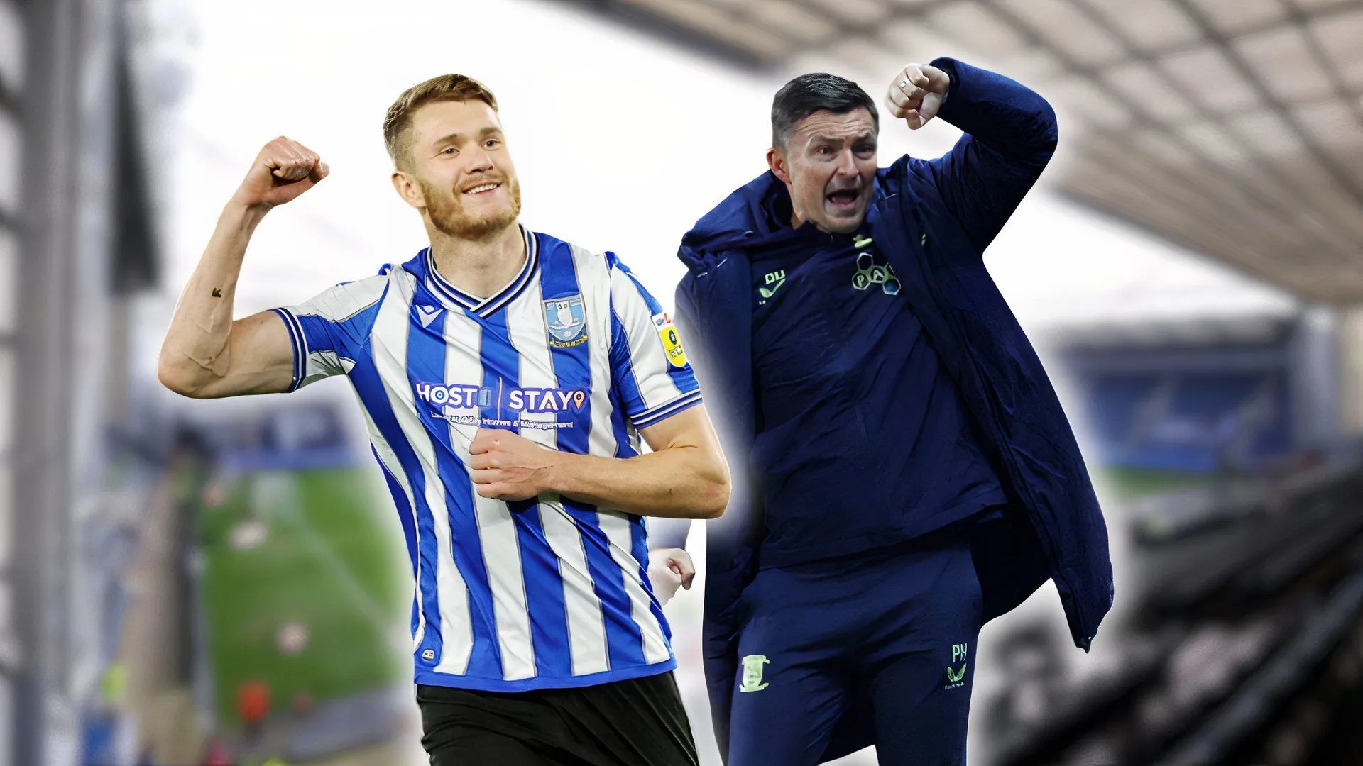 Michael Smith, tiền đạo vừa chấm dứt hợp đồng với Sheffield Wednesday, cùng cựu HLV Paul Heckingbottom.